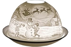 Cello Porcelain Tealight Holder Dome - Winter Snowman Design with 3D Projection Image & Message Scented Unscented Christmas LED Star Candle Wax Warmer Kids Gift Ornament for Bedroom Home New Year