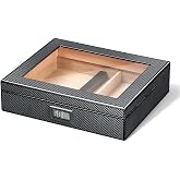 Carbon Fiber Black Glass Short Humidor Cigar Box Rc38