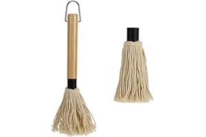 KLOPINXINGH Barbecue Basting Brushes BBQ Basting Mop Cast Iron Sauce Pot and BBQ Mop Brush Set with 1 Extra Replacement Heads for Cooking Roasting Grilling