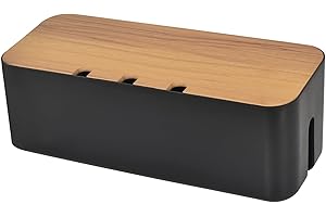 TOLENRE Grande boîte de rangement de câbles noire avec couvercle en bois pour cacher les câbles, multiprises pour téléviseurs, bureaux, maison, bureau