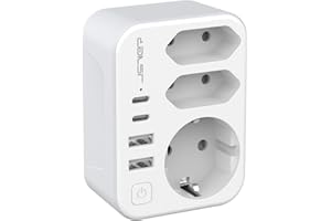Adaptador de Enchufe Europeo a Americano JSVER,Adaptador de Viaje con 3 Salidas A y 2 USB,Adaptador de Enchufe Español a Estadounidense,Enchufe Tipo B para EU a US,Canadá,México,Colombia(Blanco)