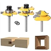 Lock Miter 45 Degree Joint Router Bits + 2Pcs Tongue and Groove Set [1/4-Inch], 45° Router Bit + Wood Milling Cutter Set 3 Te