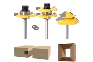 Broca de Fresadora, APlus 2x brocas de lengüeta y ranura + 1x broca de inglete a 45º, 3 Pcs fresas para Madera, Muebles de Bricolaje (1/4'' 6,35mm)