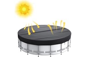 LUXTE Round Pool Cover, Solar Covers For Above Ground Pools, Foldable Outdoor Swimming Pool Dust Cover Windproof Waterproof UV Resistant Pool Cover With Hasp, Rope And Spikes (10FT)