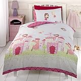 Girls Pink Fairy Castle Fairy Tale Princess Single Duvet Cover Bedding Bed Set