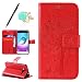 Produktbild Galaxy J3 (2016) Duos Lederhülle, Uposao für Samsung Galaxy J3 (2016) J320F Hülle Rot Drucken Katzen Fangen Schmetterlinge Baum Muster Design PU Leder Tasche Flip Case Cover Schutzhülle Handy Schale Backcover Wallet im Bookstyle Etui