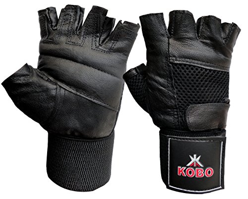 Kobo 3614 Leather Gym Gloves, Large (Black)