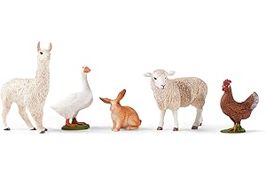 SCHLEICH FARM WORLD | Set animali della fattoria 77536 con coniglio, oca, gallina, pecora e lama | giocattolo da fattoria dai 3 anni | set dettagliato da 5 pezzi | esclusiva Amazon