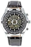 Automatikuhr Herren Damen Trenduhr Armbanduhr Lederarmband mechanisch Moderne elegant mit Skelett Ansicht Modell 450 Black