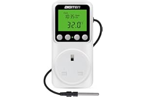DIGITEN Temperature Controller Day/Night Temperature Controlled Outlet Reptile Thermostat Timer Greenhouse Thermostat with Timer Heat Mat Thermostat Outlet Heating Cooling Temp Control for Homebrewing