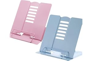 LAUFUNJOY 2 Pezzi Leggio in Metallo per Libro, Supporto per Ricettario Regolabile 6 Altezze Regolabile Lettura Porta Libri per la Cucina Ufficio Scuola Libri, Cuochi, Ricette, iPad, Tablet (Rosa+Blu)