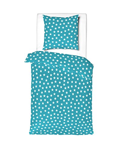 Aminata - Bettwäsche Sterne türkis weiß 135x200 Baumwolle Linon Mädchen Jugendliche