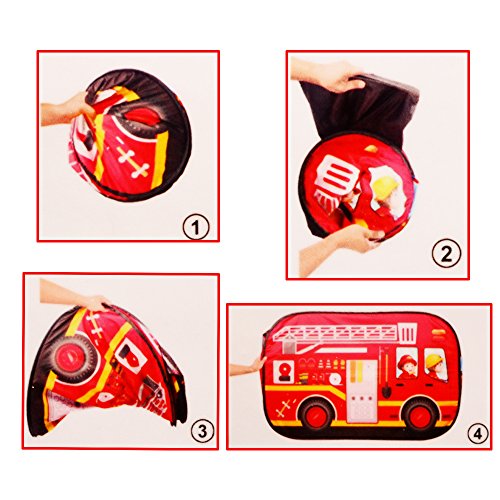 Fire Truck Playouse Tent Toy - Hanmun ZM17014 2017 New Designed Fire Engine Vehicle Toy Container Indoor/Outdoor Activity Great for Garden Bedroom Beach Play Area for Kids Toddlers