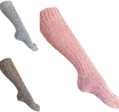 3 Pairs Ladies Girls Long Wool Blend Winter Boot Socks Fit Shoe 4 to 7 (Knee High)