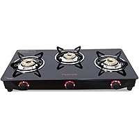 Butterfly Smart Glass 3 Burner Gas Stove, Black, Manual Ignition