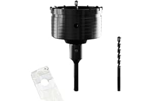 CSOOM Scie-cloche à béton, avec 2 forets de centrage, SDS Plus pour perçage dans le béton, la maçonnerie et la pierre, foret de maçonnerie (couronne de forage 100 mm)