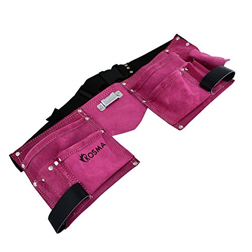 Kosma 11 Tasche Leder Tischler Werkzeug Schürze | Electrcian Werkzeugtasche – 8″ x 8″ rosa Farbe mit kostenlosem 4 Tasche Baumwolle Schürze & Maßband 3 mtr - 3