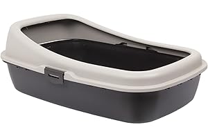 JOLIE MAX High Sided Large Plastic Cat Litter Tray Box. Removable High Rim. Low Entrance. (Beige & Brown)