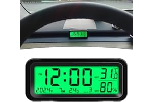 Lioaeust Digitale Auto-Uhr, 8x3x3,5cm Solar-Mini-Digitaluhr, Automatische Hintergrundbeleuchtung für das Armaturenbrett, Zeit, Datum, Temperaturanzeige, Luftfeuchtigkeit, für Zuhause, Auto(blau-grün)