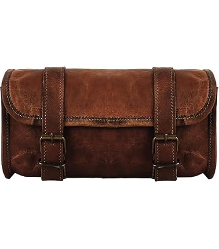 Borsa Da Sella In Vera Pelle Di Capra Stile Vintage – 2 Cinghie A Fibbia Per Manubrio O Forcella, Misura 24,6x9,5x7,6 Cm, Regalo Natale