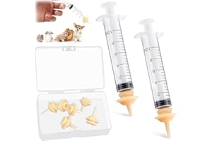 COYUN Kit de 10 Pièces pour Chatons, 2 Seringues d'alimentation et 8 Tétons en Silicone, Mini Seringues à Tétons, Poupées, Lapins et Accessoires Réutilisables