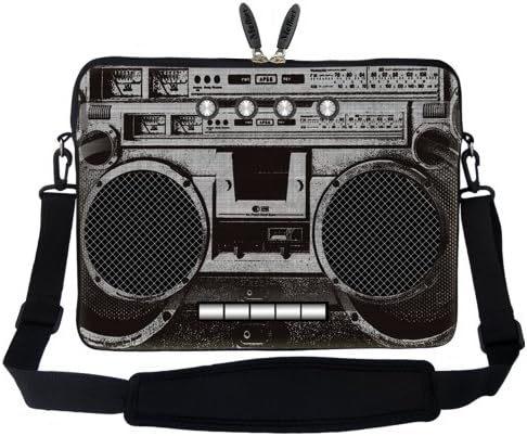 15 15.6 Inch Laptop Carrying Sleeve Bag Case with Hidden Handle &amp; Adjustable Shoulder Strap - Cassette Player Design