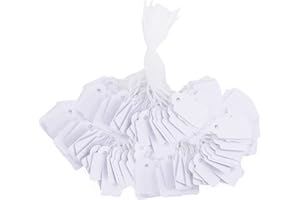 FAMIDIQGO Zestaw 100 białych tagów cenowych, etykiet prezentowych, etykiet z ceną, etykiet na biżuterię, do zapisywania papierowych etykiet z napisami do Flea Market, Jewellery, Clothes