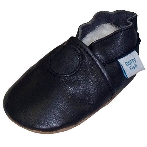Soft Leather Baby boys or girls Shoes with Suede Soles by Dotty Fish. Plain Navy design - 6-12 months