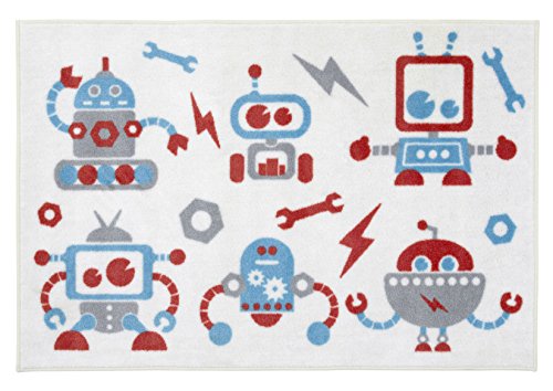 Kit for Kids Nursery Rug, White with Fun Robots