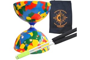 Juggle Dream Multicoloured Jester Diabolo with Aluminium 'Metal' Sticks and Carry Bag - Rubber Diablo Set