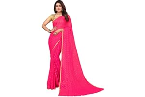 SIRIL Damen Jari Border & Mukaish Work Chiffon Sari mit ungenähter Bluse