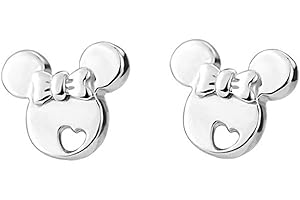 FINDOUT Kaguyo S1480 - Pendientes huecos de plata de ley 925 con diseño de Mickey Mouse, para mujeres y niñas
