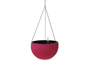 BulzEU Pots de fleurs ronds à suspendre en résine plastique avec auto-arrosage pour plantes d'intérieur ou d'extérieur (rouge)