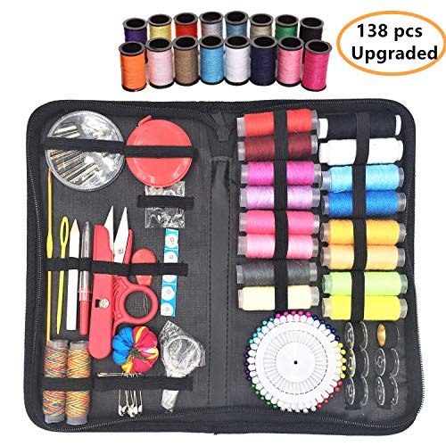RFWIN Sewing Kit 138 Pcs DIY Premium Sewing Supplies, Portable Needlework Sewing Tools, Thread, Needles, Pins for Home, Travel, Emergencies Use Beginners