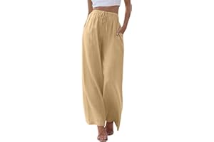 YELLSONG Pantalon Femme Lin Et Elegant Fluide Ample Pantalon Solide Leger Lin Et Coton Taille Elastique Couleur Unie Décontractée Ample Pants Trousers Boho Pantalon de Plage Yoga Sports avec Poches