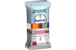 Napisan Salviette Tripacco Disinfettanti Total Protectio, Confezione da 120 Salviette Disinfettanti Biodegradabili e Compostabili Multisuperfici