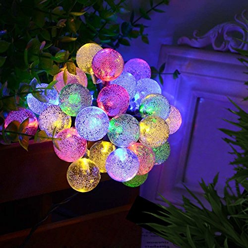 Topop 30 LED 6 M Solar Lichtketten- Farbig Mehrfarbige Kristallkugel solarbetriebene Lichterketten Lampe für Außen Garten Zaun Pfad Landschaft Dekoration (30 LED Mehrfarbig) - 4
