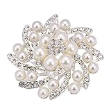 milliongadgets® 2" SILVER FAUX PEARL FLOWER BROOCH DIAMANTE CRYSTAL WEDDING BRIDAL PARTY BROACH