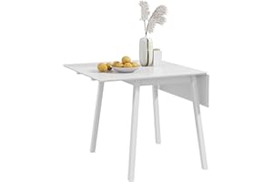 HOMCOM Solid Wood Folding Dining Table, Drop Leaf Table for 2-4 People, Rectangle Kitchen Table for Small Space, White