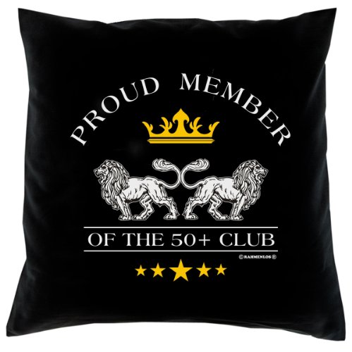 Geburtstag Fun Kissen mit Füllung - Motiv Proud Member of the 50+ Club lustiges witziges Geschenk 50 Jahre Spruch Weihnachten