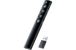 SunnyOcean Wireless Presenter– Aluminum Alloy Rechargeable PowerPoint Clicker with Red Light, USB Receiver, Volume Control, Hyperlink, Slide Advancer – Metal Remote for Windows, Mac, Prezi – Black