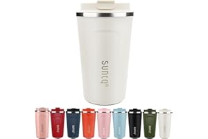 SUNTQ Reusable Coffee Cups Travel - Coffee Travel Mug with Leakproof Lid - Thermal Mug Insulated Cup - Stainless Steel Coffee Travel Cup, for Hot and Cold Drinks, 18oz/510ml, Cream White