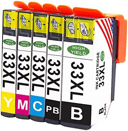Toner Kingdom 5 Pack Compatible Epson 33XL Ink Cartridges for use in Epson Expression Premium XP-530 XP-630 XP-830 XP-635 XP-640 XP-645 XP-540 XP-900 (Black/Photoblack/ Cyan/Magenta/Yellow)