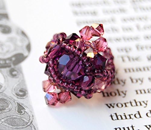 Plum Swarovski crystal ring, woven bead gothic witch ring in crystals, dusky pink purple goth Victorial jewellery, boho, witchy, wine, aubergine, dark fairy, statement jewelry, Christmas gift for her ideas, custom sizes made to order