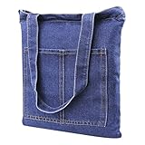 Damen Jeans Canvas Leinwand Umhängetasche Messenger Bag Handtasche Schultertasche Tasche Löcher Muster Hellblau & Dunkelblau - 3