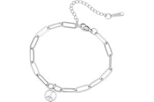 unift Signo de la Paz Pulsera Tobillera para Mujeres Hombres Acero Inoxidable Estilo Hippie Paz Amor Signo Símbolo Paperclip Cadena Pulseras Tobillera Fiesta Vestir Accesorios para 60s o 70s