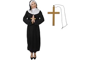 I LOVE FANCY DRESS Adults Nun Costume - Habit & Headpiece, Belt and Gold Cross - Adults Religious Fancy Dress Costume