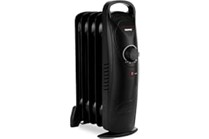 Geepas Oil Filled Radiator Heater 450W, 5 Fin | Mini Portable Electric Heater Adjustable Thermostat Safety Cut-off Overheat Protection Energy Efficient Heating | 2 Year Warranty Black