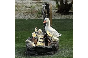 VERAING Water Features for the Garden,Animal Garden Statue with Solar Led Lights,Garden & Yard Squirrel Duck Waterfall Fountain,Solar Power Willapa Resin Family Patio Fountain Decoration