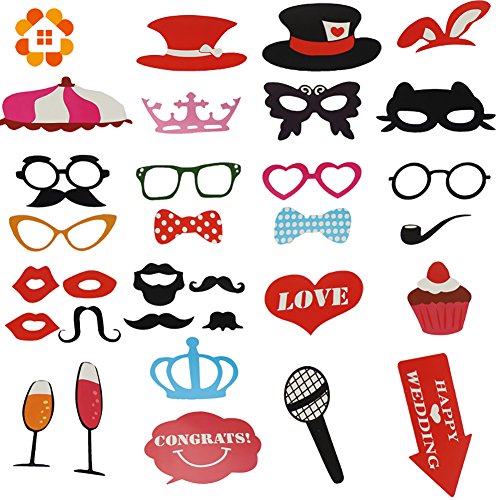iShine 32PCS(Ein Satz) Foto Booth Requisiten Photo für Hochzeit Photo Booth Reunion Geburtstage Photo Booth Prop Dress-up Zubehör & Party Favors